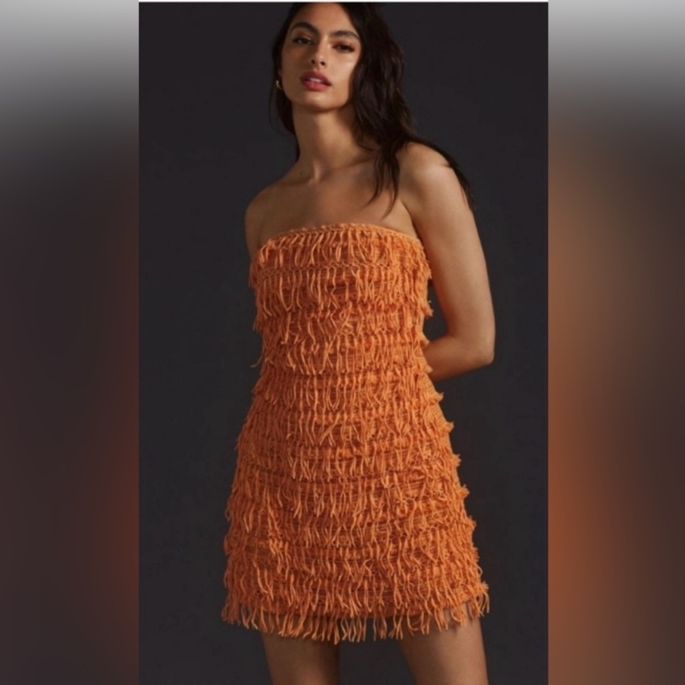 Fun Orange Fringe Anthropologie Dress